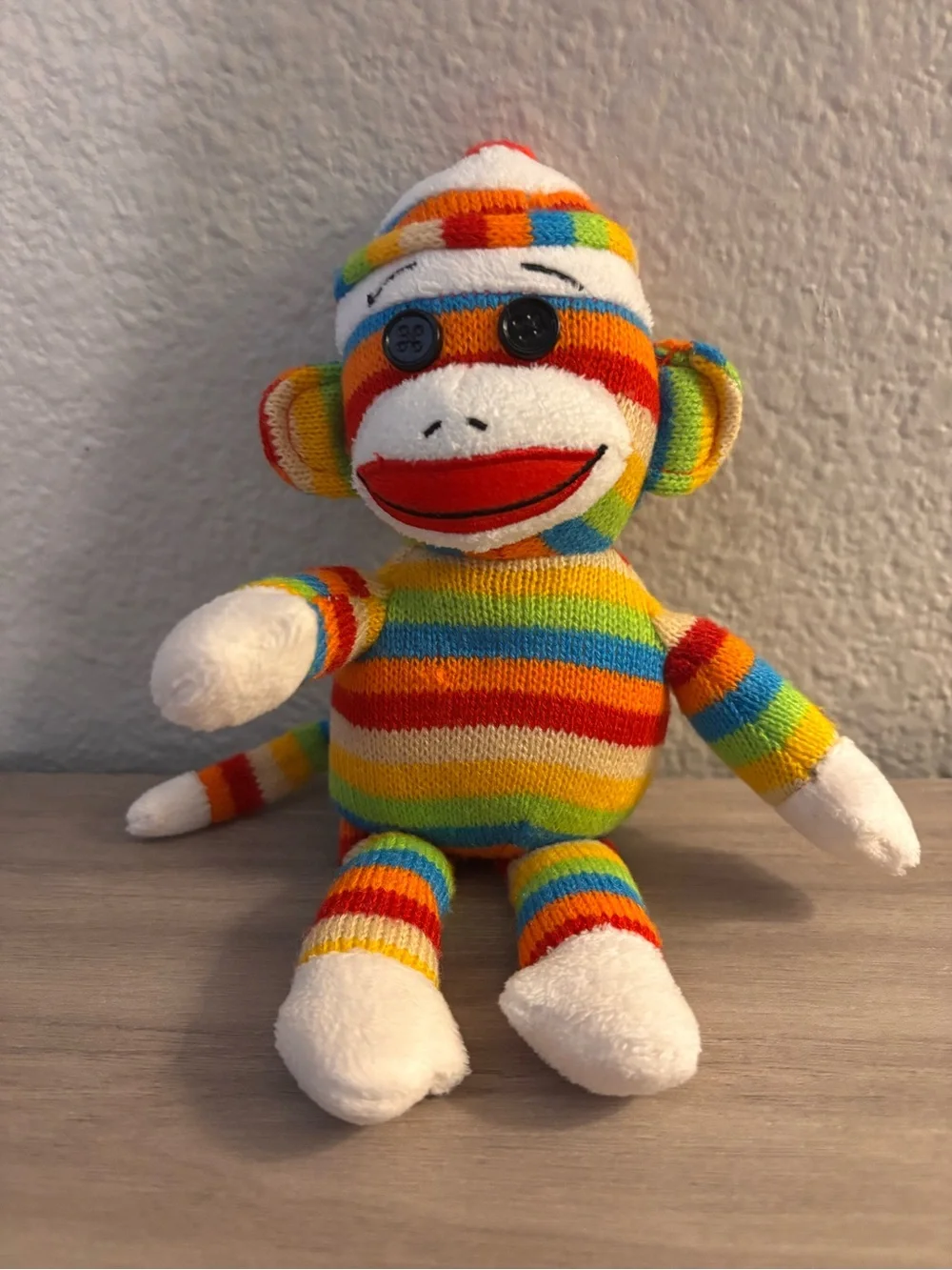 Ty Rainbow Striped Sock Monkey Plush - White, Red, Orange, Yellow, Green, Blue